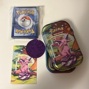 Pokemon Prismatic Evolution Tin Espeon Design with 50 card bundle